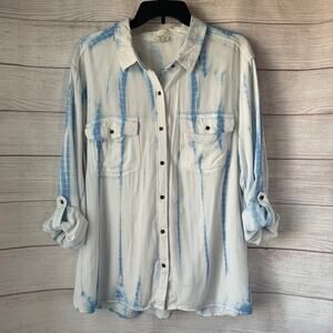 A.N.A Blue and White Tie Dye Button Down Shirt Long Sleeve Size XXL